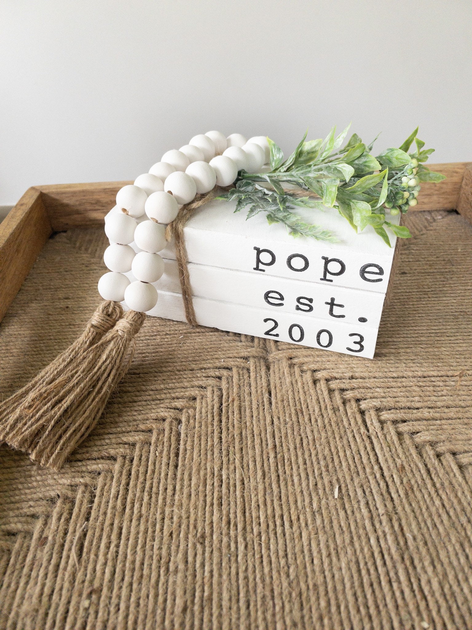 Ornativity Natural Wooden Beads Garland - Rustic Farmhouse Country Wood Bead Home Decor Wall Hanging Accents with Boho Jute Tassels