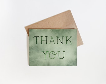 Green Watercolor "Thank You" Greeting Card