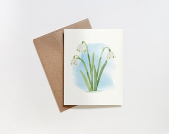 Watercolor Snowdrop Flower Greeting Card