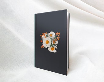 White Peony Notebook | 5.5" x 8.5" Hardcover Journal | Dot Grid Paper | Floral Watercolor Dot Journal