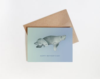 Mother's Day Card | Mother and Baby Manatee | Manatee Watercolor Card