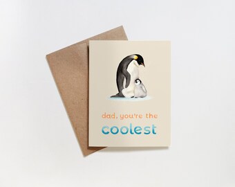 Carte de fête des pères pingouin aquarelle | Carte de vœux "Papa, tu es le plus cool" | Punny Animal, papeterie pingouin aquarelle