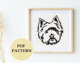 Easy Westie West Highland Terrier Cross-stitch Monochrome Pattern PDF (2 IN 1)