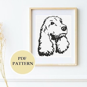 Easy Cocker Spaniel Cross-stitch Monochrome Pattern PDF (2 IN 1)
