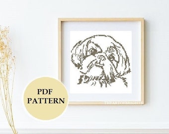 Shih Tzu Dog Silhouette Cross-stitch Monochrome Pattern PDF