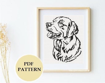 Easy Golden Retriever Labrador Cross-stitch Monochrome Pattern PDF (2 IN 1)