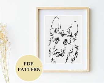 Easy German Shepherd Dog Silhouette Cross-stitch Monochrome Pattern PDF