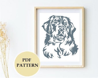 Bernese Mountain Dog Silhouette Cross-stitch Monochrome Pattern PDF