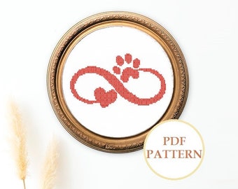 Easy Infinite Love Pet Lover Cross-stitch Monochrome Pattern PDF