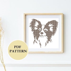 Papillon hond silhouet kruissteek zwart-wit patroon PDF