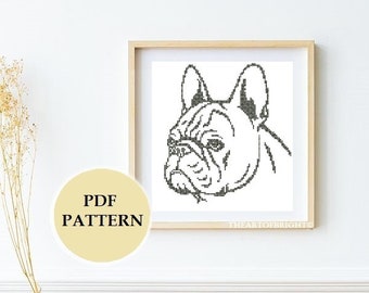 Frenchie Dog French Bulldog Silhouette Cross-stitch Monochrome Pattern PDF