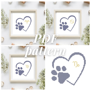 Paw Zodiac 12 Signs Cross Stitch Pattern | Aries,Taurus,Gemini,Cancer,Leo,Virgo,Libra,Scorpio,Sagittatius,Capricorn,Aquarius,Pisces