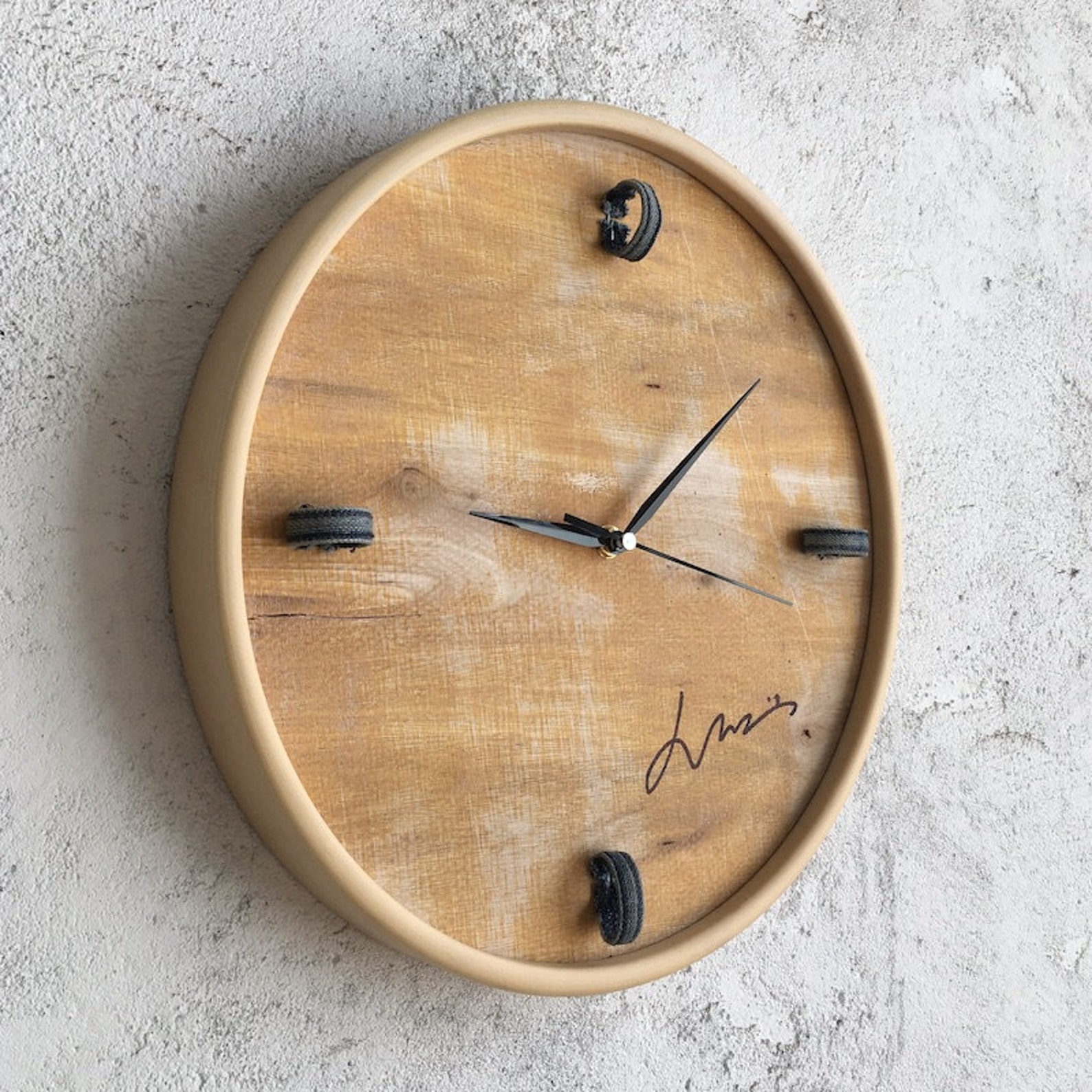 Wood handmade art wall clock Denim decorMinimalist Modern Etsy