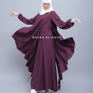 New Purple Pakiza Super Breathable 2 Layer Minimalistic Abaya Dress Lightweight Jilbab Full Length Abaya Maxi Long Dress Premium Quality