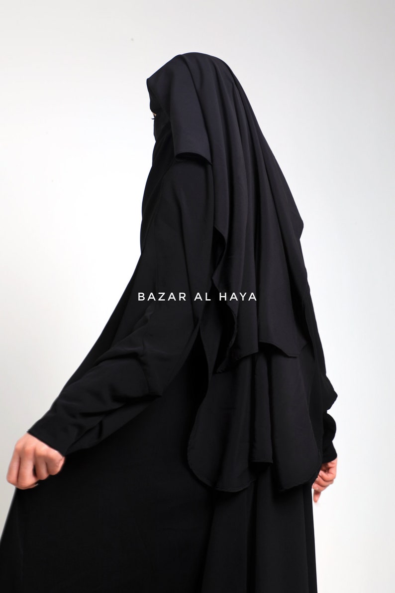 2 Laags Extra Lange Niqab Boerka Zwart Niqab Gezichtssluier Nikab Ademend Niqab Boerka Khimar Premium Qualit Moslim Islam Boerka Perfect Fit Quali afbeelding 3