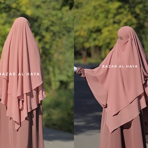 Pari 2 Layered Khimar Triangle Extra Long Diamond Long Scarf Crepe Chiffon Fabric Niqab Burqa Khimar Beautiful Muslim Scarf Jilbab Set Quali