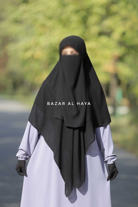 Quality Square Scarf With Half Niqab Set In Black Super Breathable