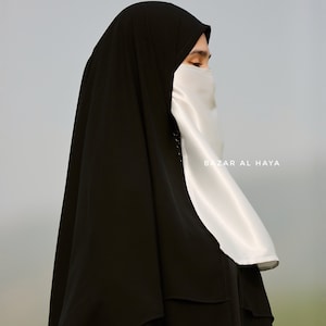 White Satin Single Half Niqab Elegant & Modest Veil image 3