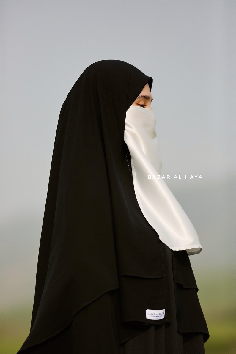 White Satin Single Half Niqab Elegant & Modest Veil image 3