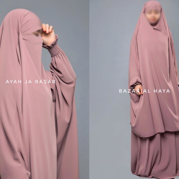 Dusty Rose Hoor Two Piece Jilbab With Skirt Afghan Style High Premium Quality French Jilbab Abaya Kaftan Nidha Breathable Niqab Burqa Khimar