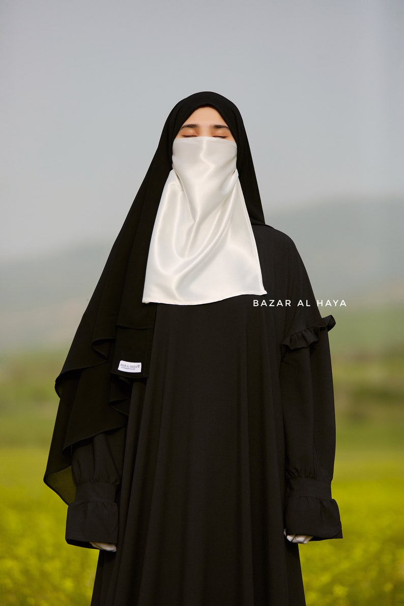 White Satin Single Half Niqab Elegant & Modest Veil image 6