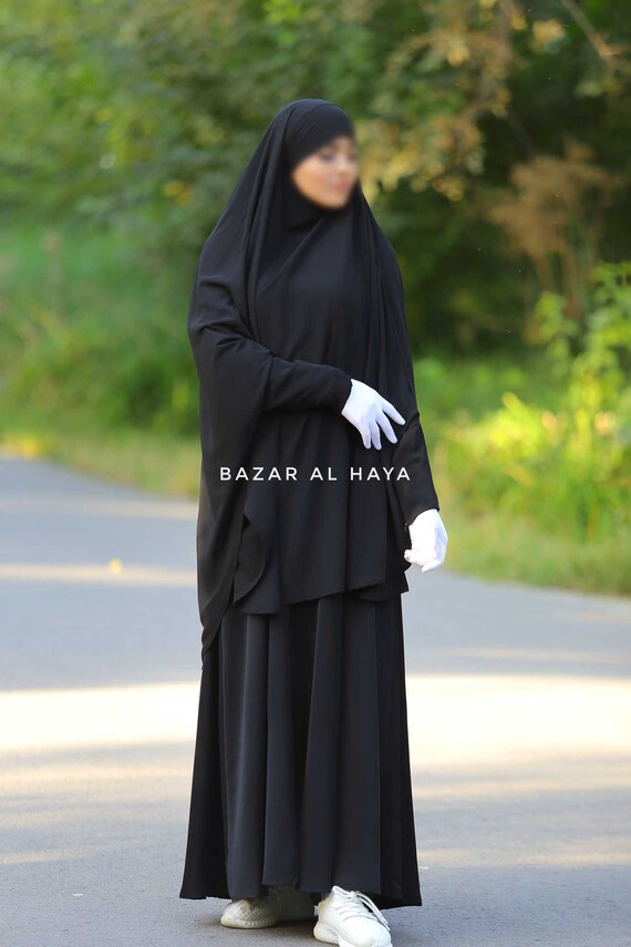 Yasmin Black Two Piece Jilbab With Dress & Khimar Long Loose - Etsy