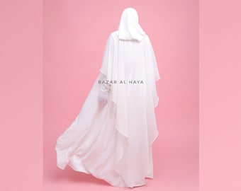 Bajaa Swan White Muslim Evening Gowns Dress for Walika Wedding Islamic Premium Dress Long Sleeve Dress Maxi Dress High Quality French Weddin