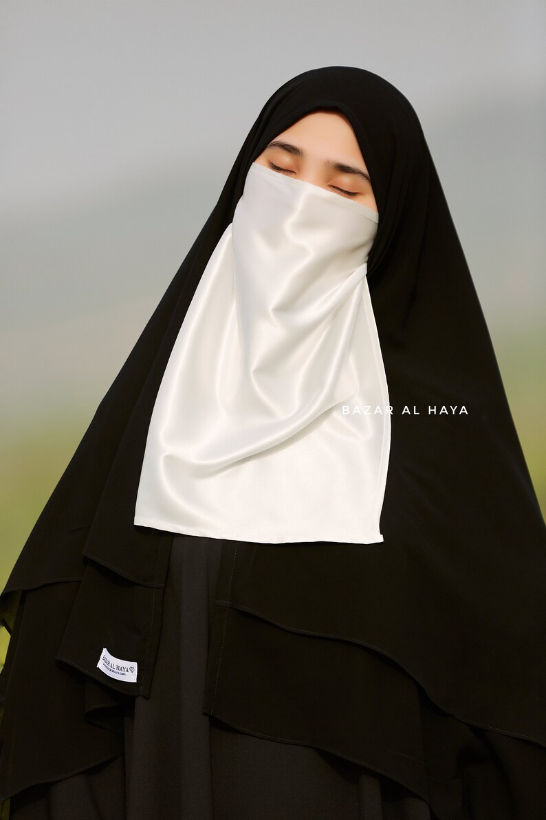 White Satin Single Half Niqab Elegant & Modest Veil image 7