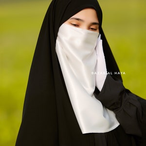 White Satin Single Half Niqab Elegant & Modest Veil image 1
