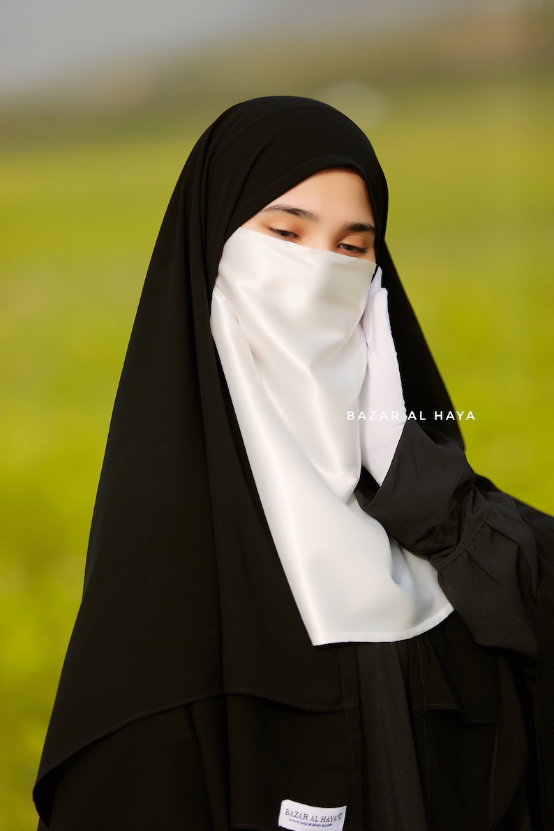 White Satin Single Half Niqab Elegant & Modest Veil image 1