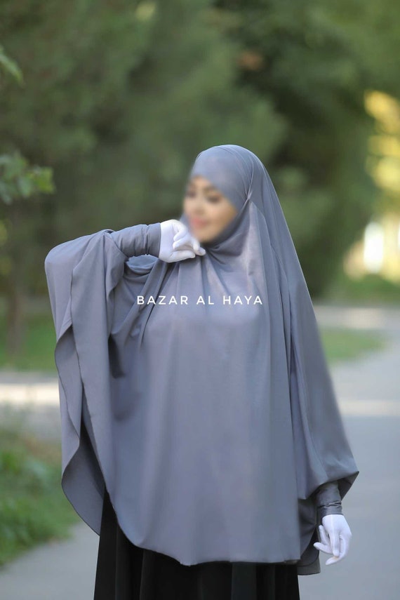 Steel Grey Cotton Abida Khimar With Sleeves Soft Cotton - Etsy