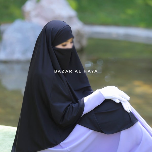 Black Cotton Eliza Long Triangle Diamond Khimar - Soft Cotton