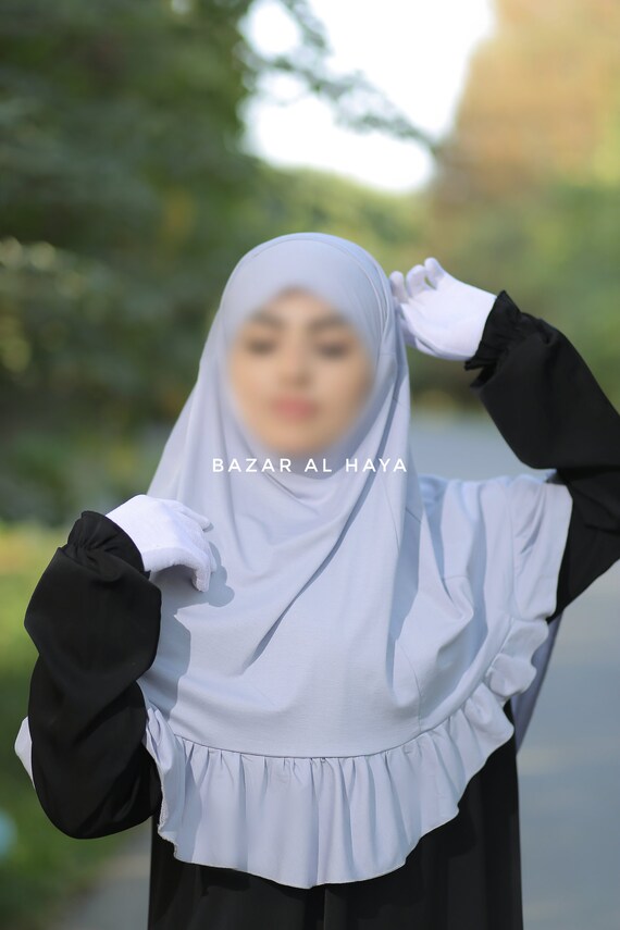 Silver Tieback Ruffle Short Khimar 
