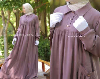 Summer Plain Super Breathable 100% Cotton Abaya Layla Buttoned Sundress Abaya Dress Jilbab Full Length Sundress Abaya Maxi Long Dress Premiu