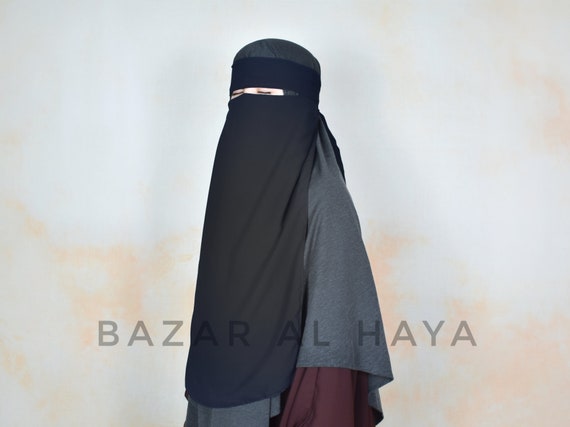 Modest Wear Single Layered One Piece Niqab Veil Muslim Face Cover Chiffon Black Modest Wear Single Layered One Piece Niqab Veil Muslim Face Cover Chiffon Black