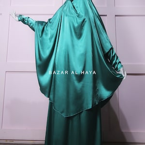 Latifa Teal Two Piece Satin Jilbab With Skirt- Long & Loose