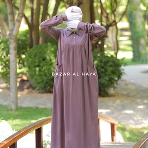 Layla Buttoned Cotton Muslin Abaya | Modest Embroidered Cotton Abaya main image 1