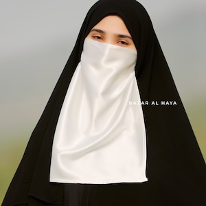 White Satin Single Half Niqab Elegant & Modest Veil image 4