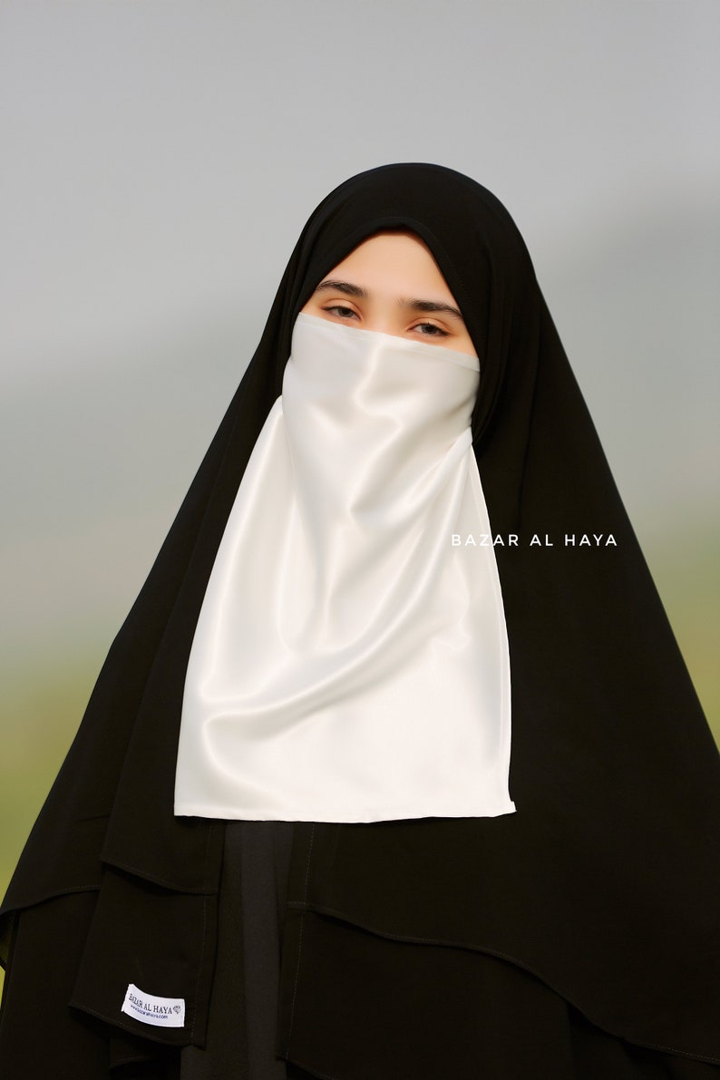 White Satin Single Half Niqab Elegant & Modest Veil image 4
