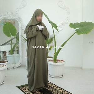 Olive Prayer / Salah Dress One Piece Jilbab 100% Cotton - Super Breathable Comfy Style