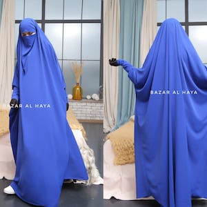 One Piece Sarah Blue Jilbab Afghan Style Jilbab High Quality French Jilbab Full Length Abaya Khimar Long Dress Premium Quality Muslim Jilbab