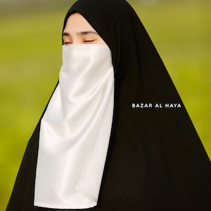 White Satin Single Half Niqab Elegant & Modest Veil image 2