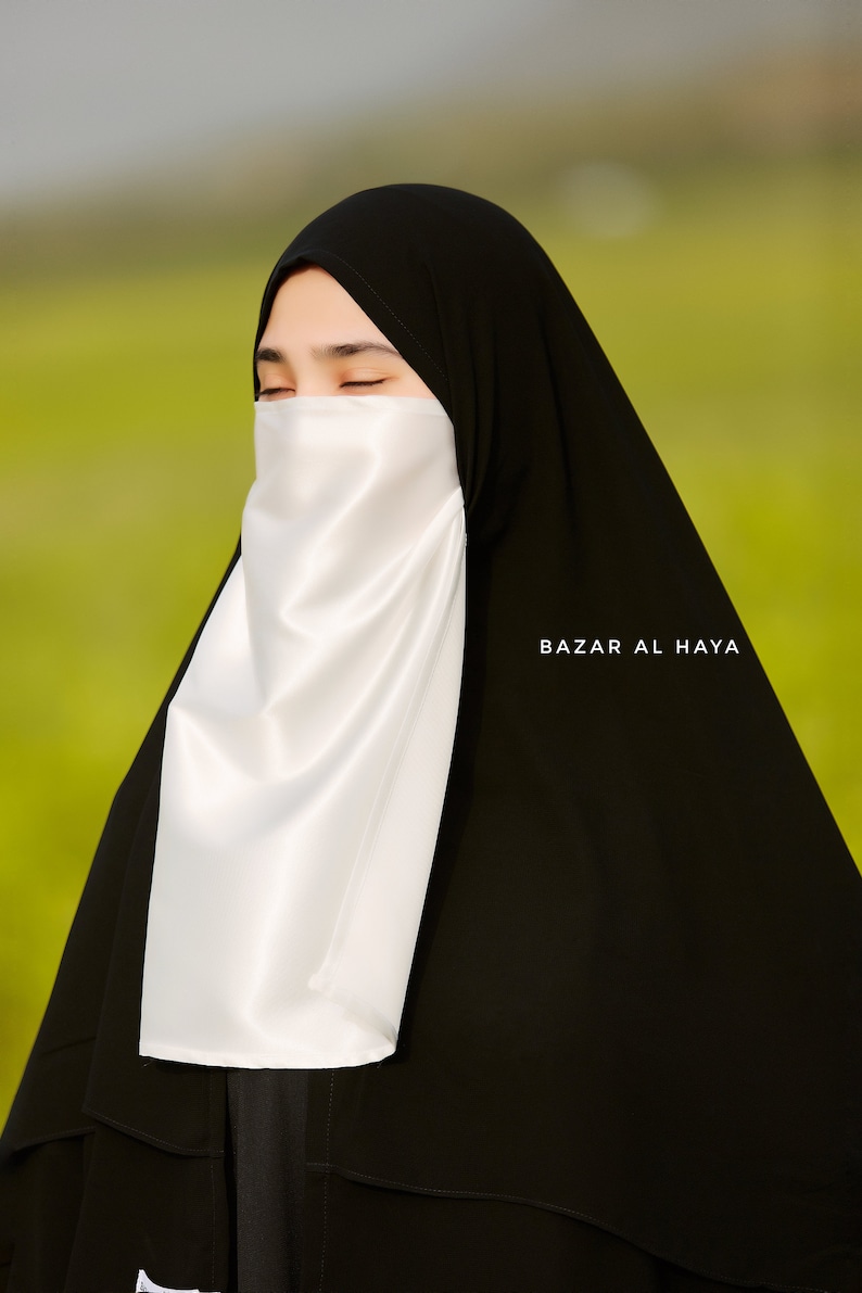 White Satin Single Half Niqab Elegant & Modest Veil image 2