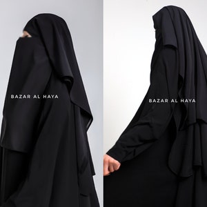 2 Laags Extra Lange Niqab Boerka Zwart Niqab Gezichtssluier Nikab Ademend Niqab Boerka Khimar Premium Qualit Moslim Islam Boerka Perfect Fit Quali afbeelding 1