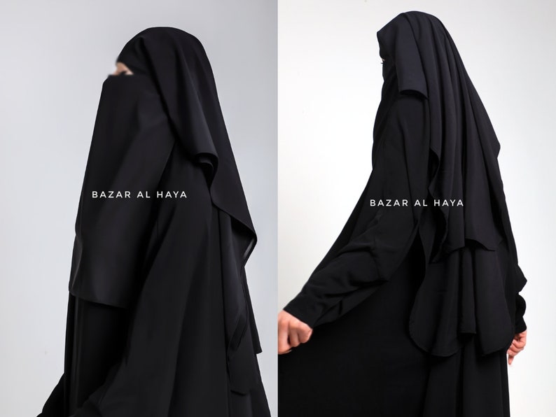 2 Laags Extra Lange Niqab Boerka Zwart Niqab Gezichtssluier Nikab Ademend Niqab Boerka Khimar Premium Qualit Moslim Islam Boerka Perfect Fit Quali afbeelding 1