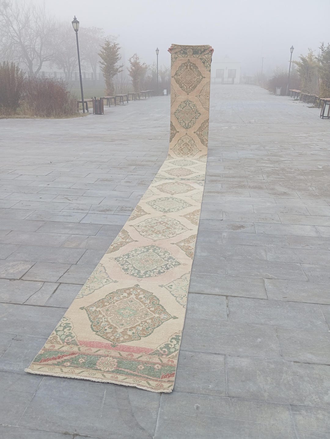 3x25 Vintage Turkish Herki Runner Rug: Neutral Oushak Hallway Home ...
