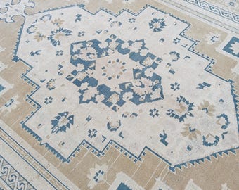 Oversize Rug,7x12 Muted Rug,8x12 Turkish Rug,Area Rug,Vintage Rug,Natural Rug,Oversize Turkish Rug,Anatolian Rug,Oushak Rug, "7.2x11.8" Feet