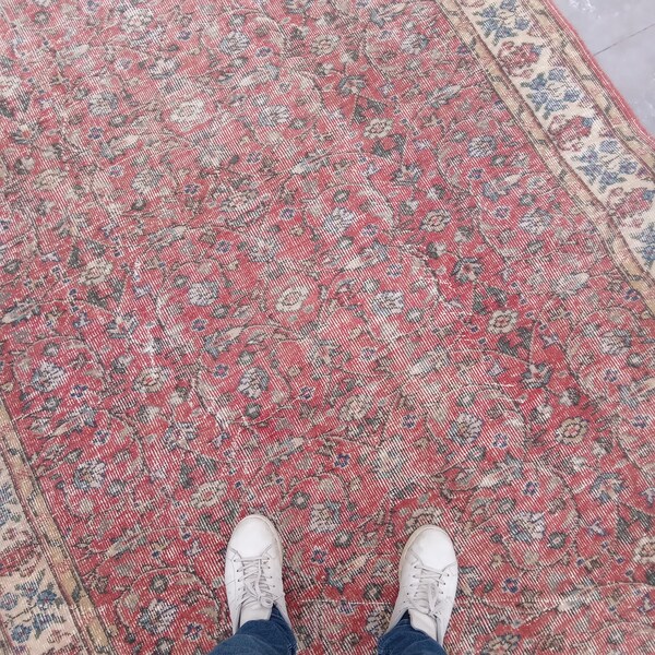 6x9 rug,anatolian rug,turkish rug,quiet wool rug,vintage rug,oushak area rug,turkish vintage rug,handmade rug,turkish rug 6x9,Red area rugs