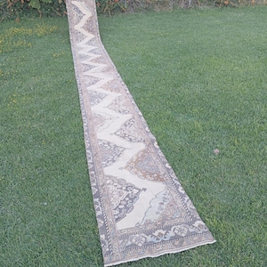 Vintage Runner Rug 2x24, Long Hallway Runner, Turkish Patchwork Carpet, Neutral Long Runner, Extra Long Corridor Rug, Rustic Farmhouse Rug