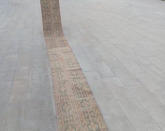 1,10 x 18,9 piedi, Raro tappeto passatoia extra lungo, Tappeto passatoia lungo neutro per scale, Tappeto passatoia lungo antico in lana per corridoio, Tappeto passatoia 2x19 turco
